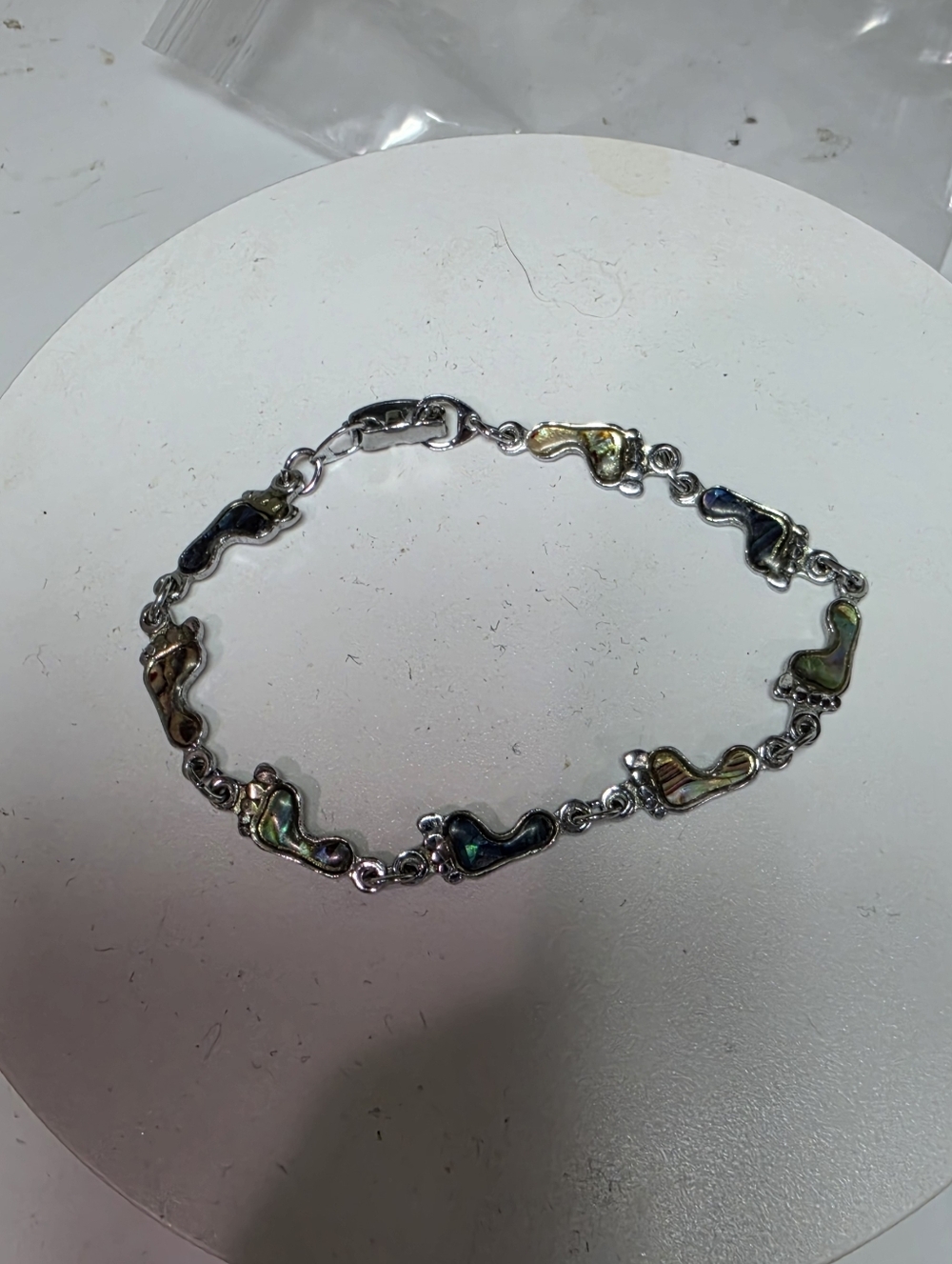 TRUE VINTAGE ESTATE Bare Foot Charms Bracelet. Silver With Abalone Inset. - Picture 4 of 5